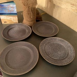 Pier1   4 NEW SALAD PLATES. Easton speckled Charcoal Gray stoneware. Embossed